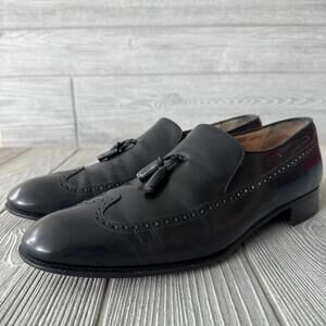 Salvatore Ferragamo Black Leather Tassel Loafers Wingtip Dress Shoes Men 10.5